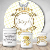 Aperturee Gold And White Kids Pigeon Round Baby Shower Backdrop